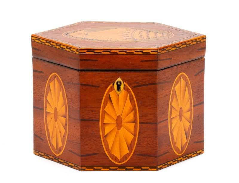 George III Inlaid Mahogany Hexagonal Tea Caddy (1 of 10)