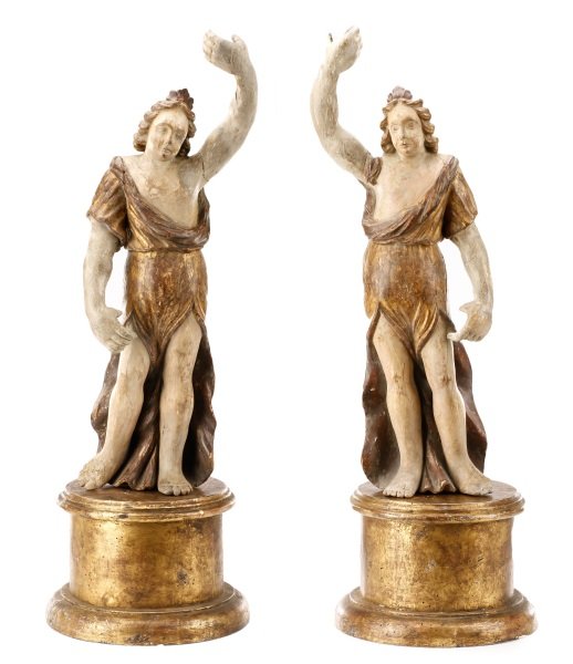 Pair, 18th C. Italian Gilt & Polychrome Figures (1 of 10)