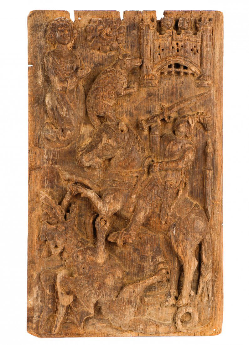 16th C. English Carved Oak Relief, St. George (1 of 6)