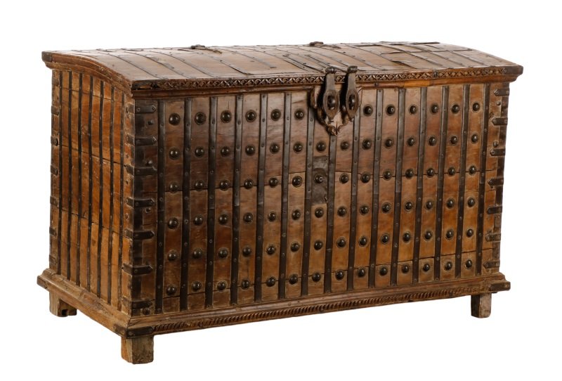 E. 19th C. Indian Teak, Cedar & Iron Wedding Trunk (1 of 10)