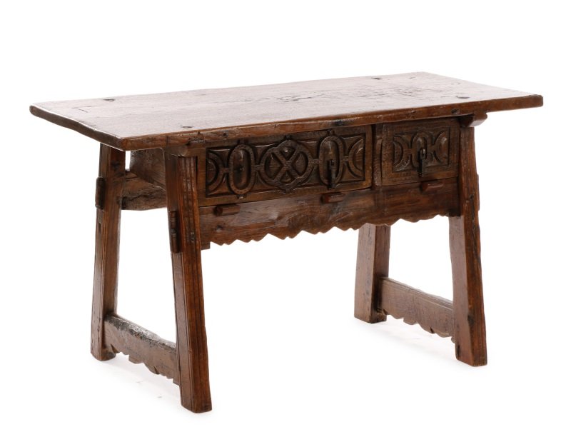 18th C. Spanish Carved Oak Work Table w/ Drawers (1 of 9)