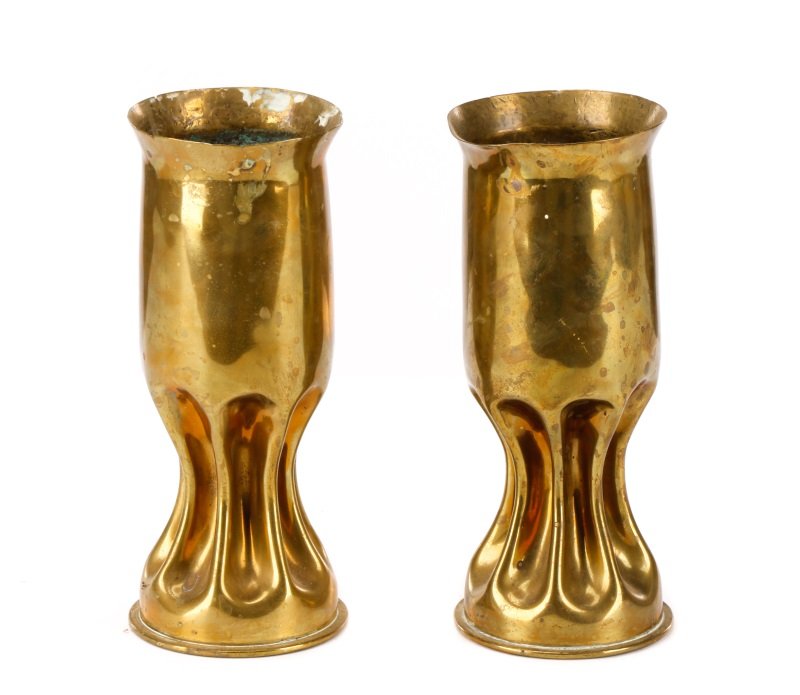 Pair, World War I 90mm Cartridge Trench Art Vases (1 of 5)