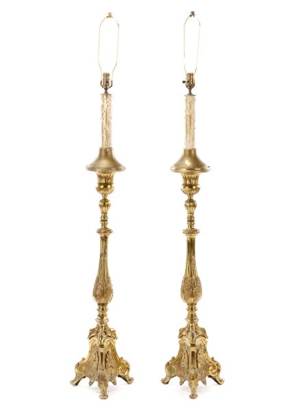Pair of Continental Brass Altar Stick Floor Lamps (1 of 9)