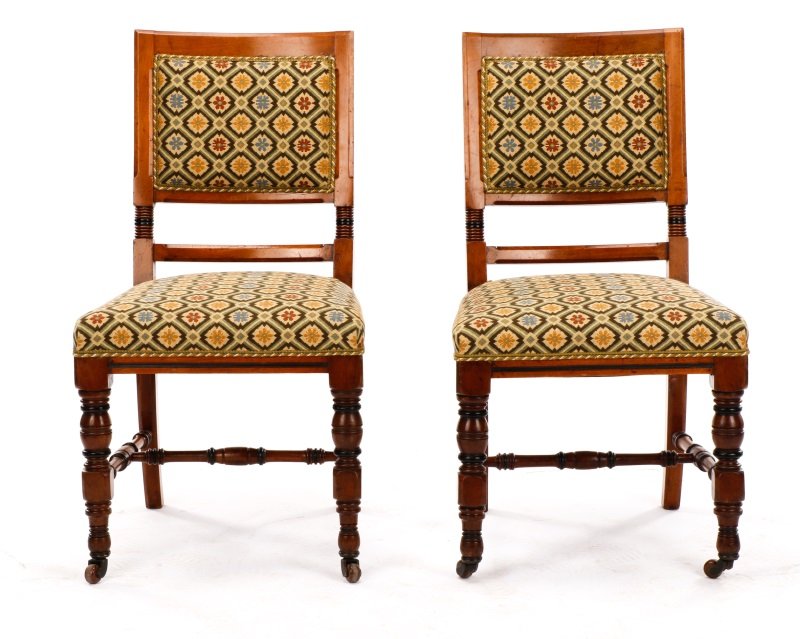 Pair of Turned Walnut Upholstered Side Chairs (1 of 9)