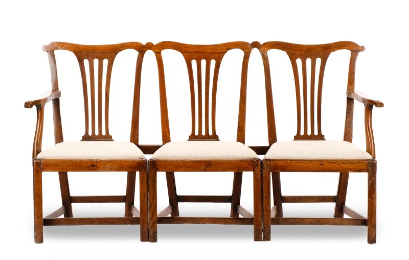 English Chippendale Oak Upholstered Bench (1 of 8)