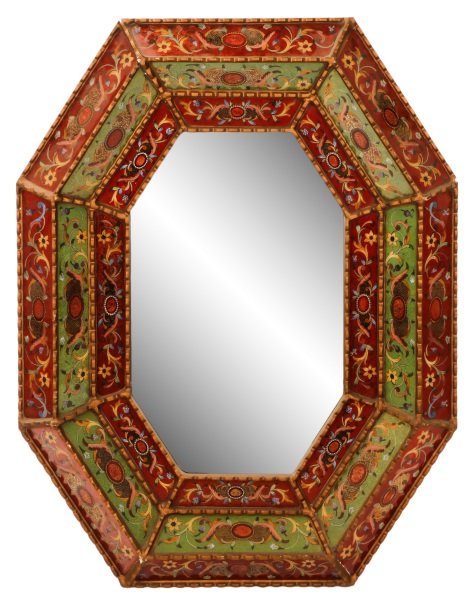 Italian, Verre Églomisé Red And Green Mirror (1 of 4)