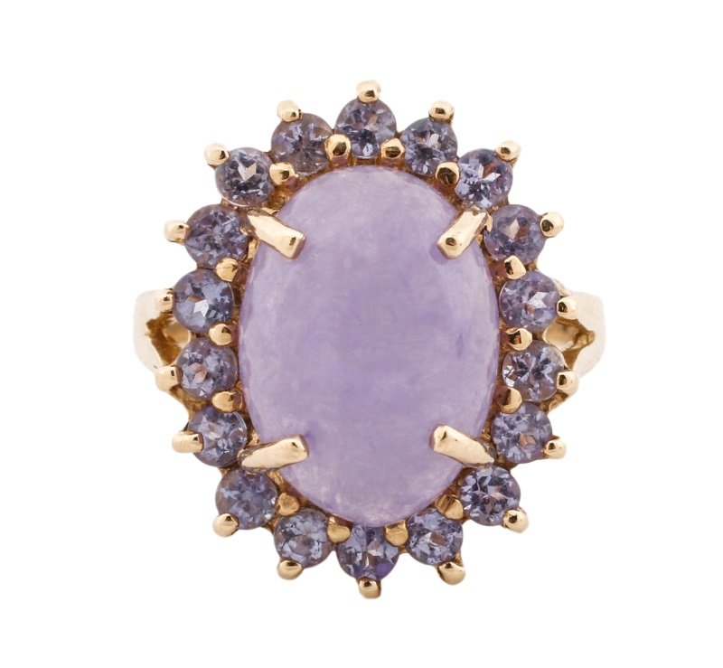 14k Gold, Lavender Jade & Tanzanite Halo Ring (1 of 5)