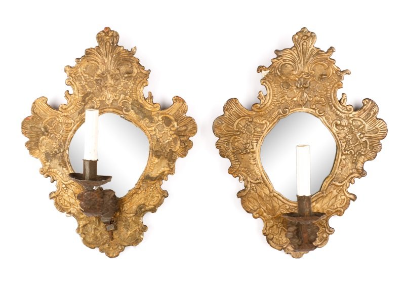 Pair of French Giltwood Mirrored Sconces, 18th C (1 of 6)