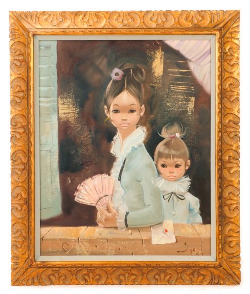 Igor Pantuhoff, Young Girls On Balcony, Signed: Igor Pantuhoff (Russian, 1911-1972), "Young Girls on Balcony", oil on canvas, signed at lower right "Igor", with applied label to verso "Tip Freeman's Paintings PL 4-8221 732 N.E. 79th St Miami, Flori