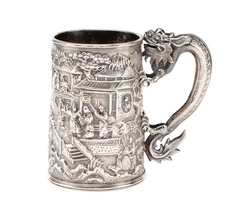 19th C. Chinese Export Silver Tankard by Wang Hing (1 of 10)