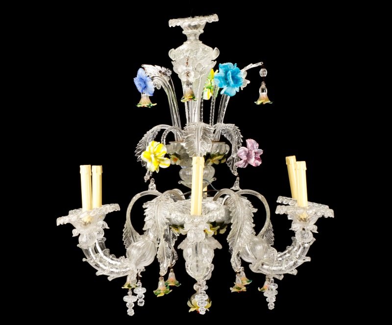 Italian Venetian Glass 6-Light Tiered Chandelier (1 of 10)