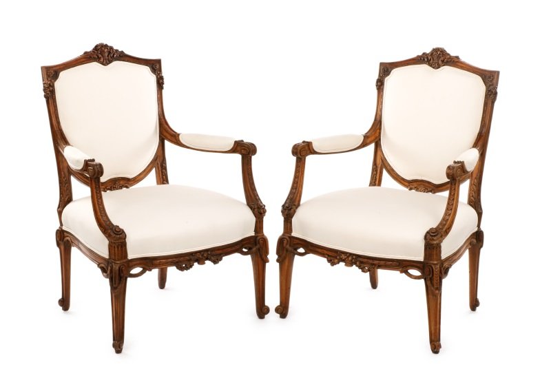 Pair of 19th C. Louis XVI Style Oak Fauteuils (1 of 8)