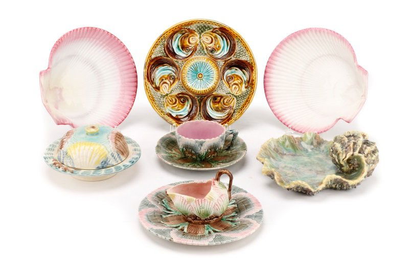 Group of 9 Majolica Shell Motif Ceramics (1 of 9)