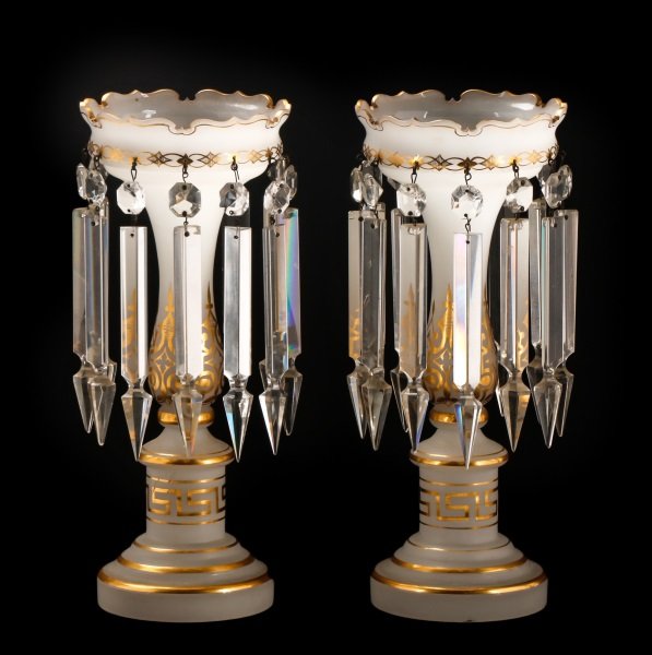 Pair of Opaline & Gilt Accented Glass Lustres (1 of 8)