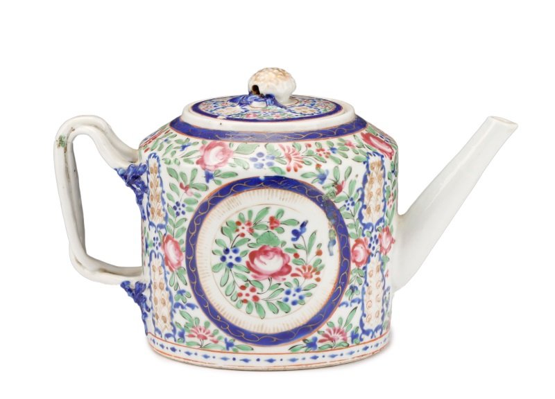 Famille Rose Porcelain Lidded Drum-Form Teapot (1 of 7)