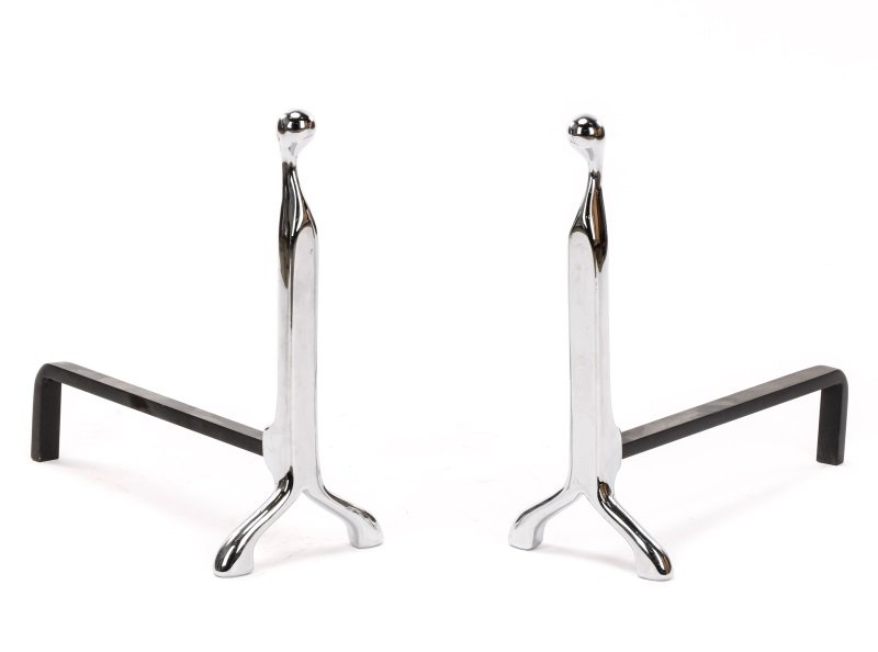 Polished Chrome Modern Figural Andirons (1 of 8)