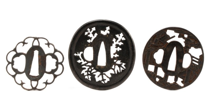 Three Sukashi Iron Tsubas, Edo Period Japanese (1 of 5)