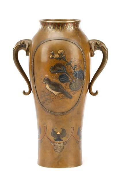 Japanese Bronze Vase, Bird & Butterfly Motif (1 of 9)