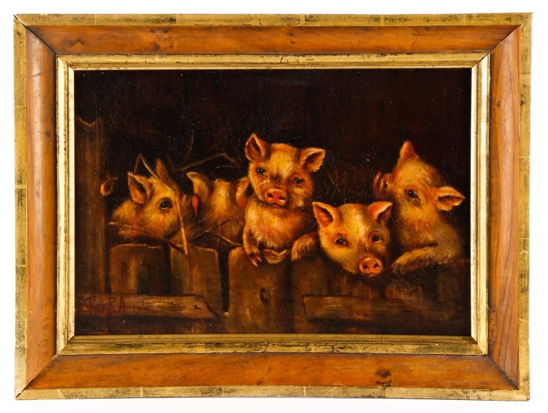 Ruth Aronsohn, Piglets On The Farm, Oil On Board (1 of 7)
