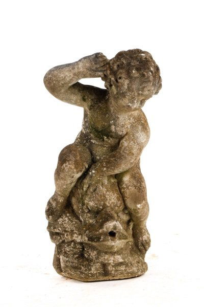 Cast Stone Garden Fountain, Putto with Dolphin (1 of 8)