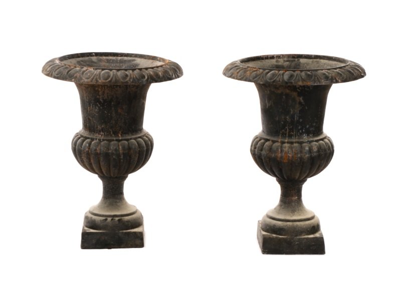 Pair Of Cast Iron Gadrooned Garden Urns (1 of 8)