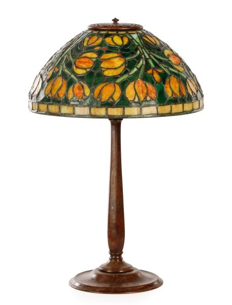 Tiffany Style Tulip Glass & Bronze Table Lamp (1 of 7)