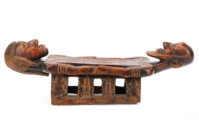 20th C. African Dogon Carved Wood Marriage Bench (1 of 9)