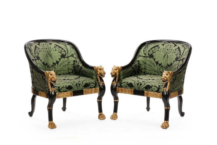 Pair, Regency Style Tub Bergeres, Baker Attributed (1 of 10)