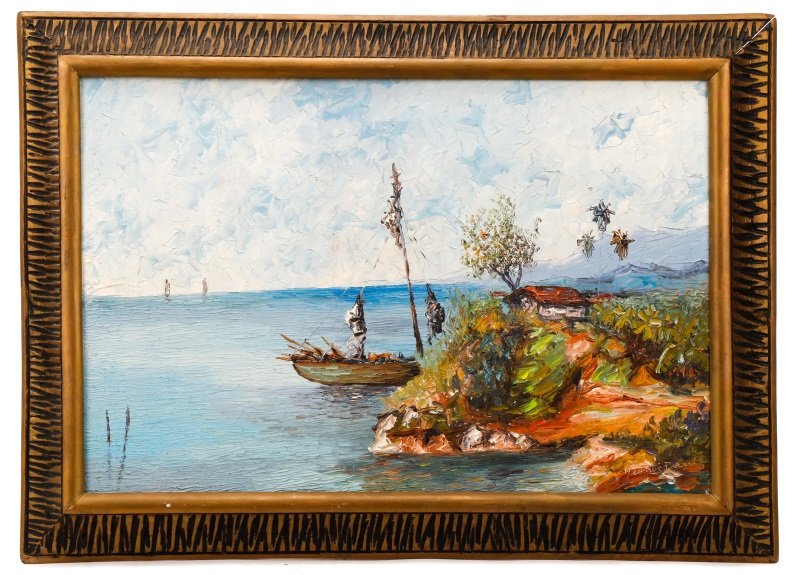 Wesner Pierre-Louis Oil, Seaside with Sailboats (1 of 7)