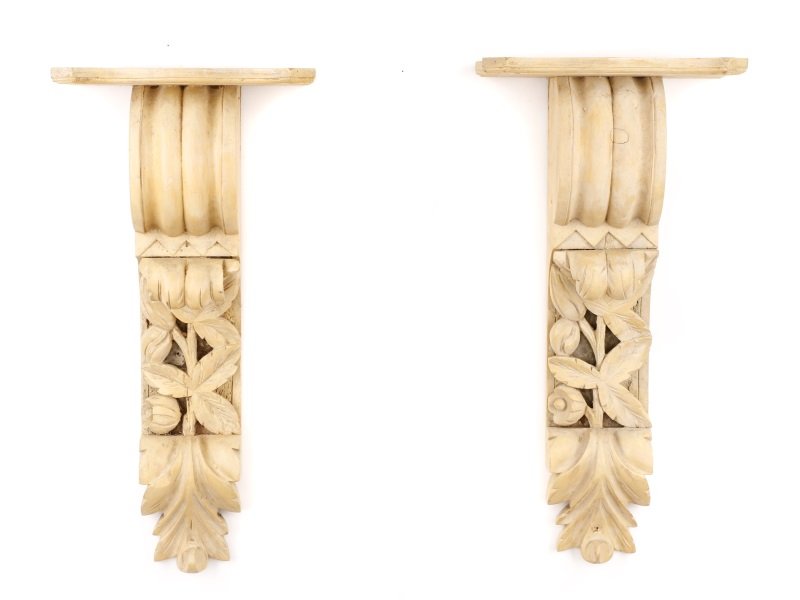 Pair Scrolled Acanthus Architectural Wood Corbels (1 of 9)
