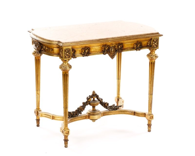 Louis XVI Style Giltwood Marble Top Center Table (1 of 9)