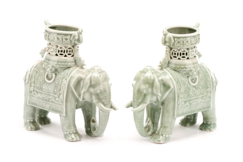 Pair, Chinese Celadon Glazed Elephants (1 of 10)
