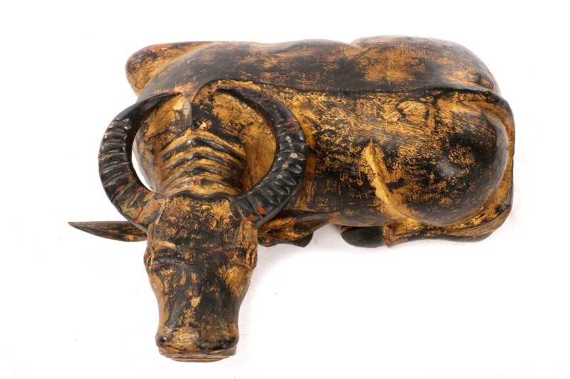 Chinese Carved, Gilt & Polychrome Ox Sculpture (1 of 10)