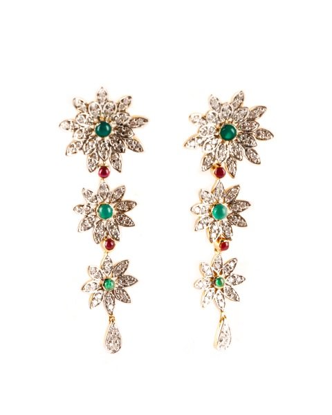Pair of Diamond, Ruby, & Emerald Floral Earrings (1 of 5)