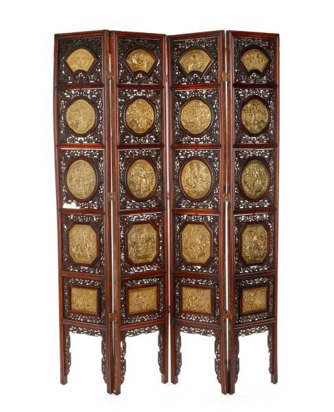 Fine Carved Hardwood Screen With Brass Medallions (1 of 10)
