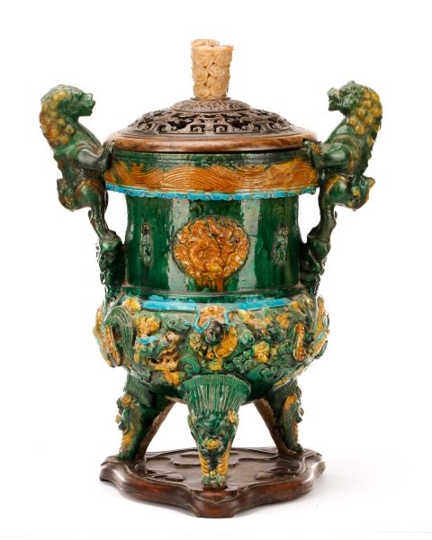 Palatial Qing Sancai Glazed Censer w/ Jade Finial (1 of 10)