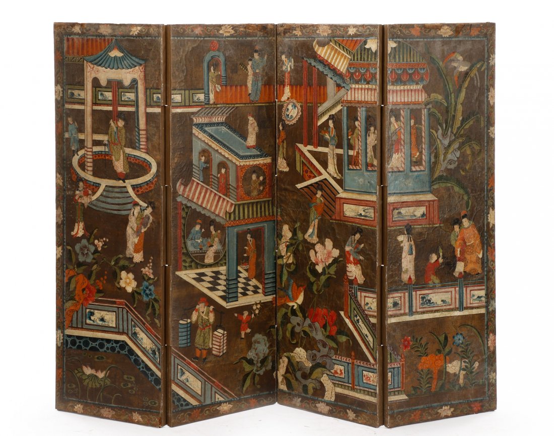 Chinese Figural Motif Four Panel Screen (1 of 9)