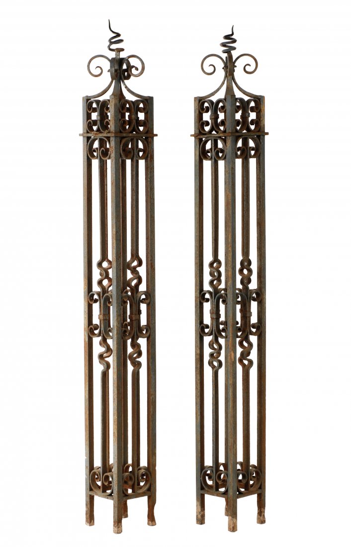 Pair, Painted Wrought Iron Gate Posts (1 of 5)