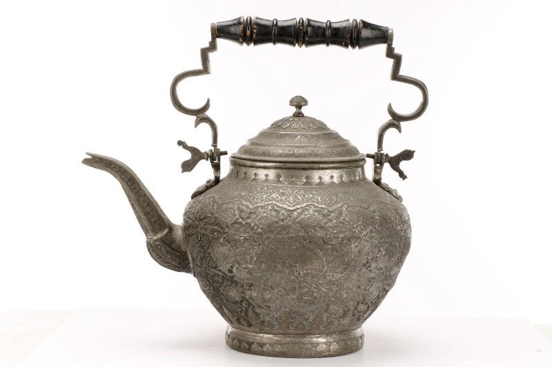 Fine 19th C. Persian Pewter Ceremonial Kettle (1 of 10)