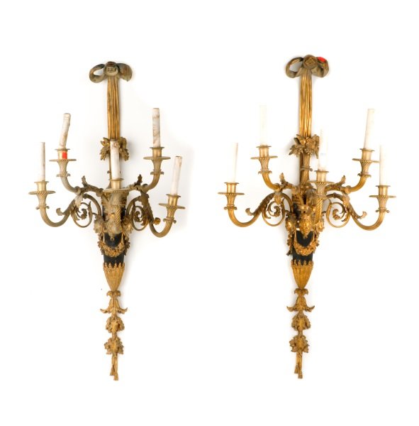 Pair, French Bronze 5-Light Gilt Bronze Sconces (1 of 8)