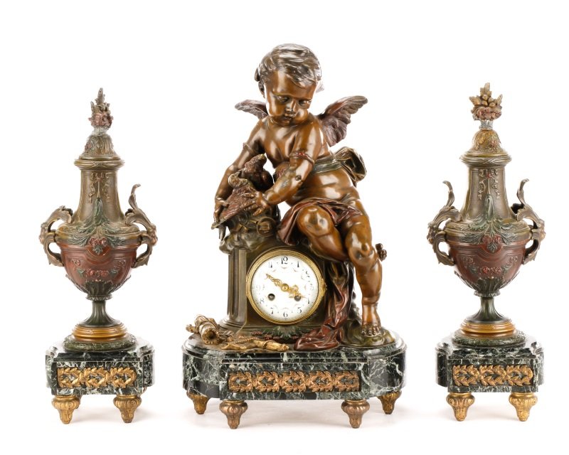 Figural Bronze Mantle Clock And Garniture Group (1 of 10)