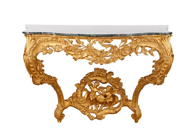 Rococo Style Giltwood Marble Top Console Table (1 of 9)