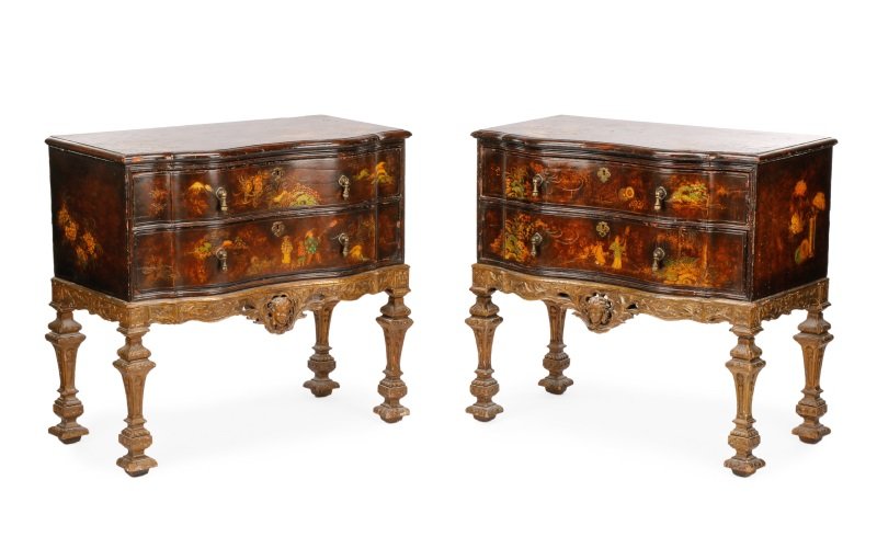 Pair of Orientalist Motif 2-Drawer Commodes (1 of 10)