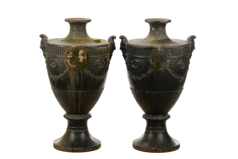 Large Cast Iron Garden Urns with Flambeau Finials (1 of 10)