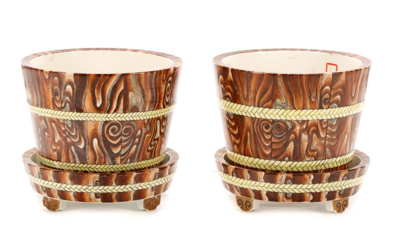 Pair of Chinese Faux Bois Motif Porcelain Planters (1 of 8)