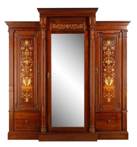 Edwardian Inlaid Triple Door Wardrobe, T. Simpson (1 of 10)
