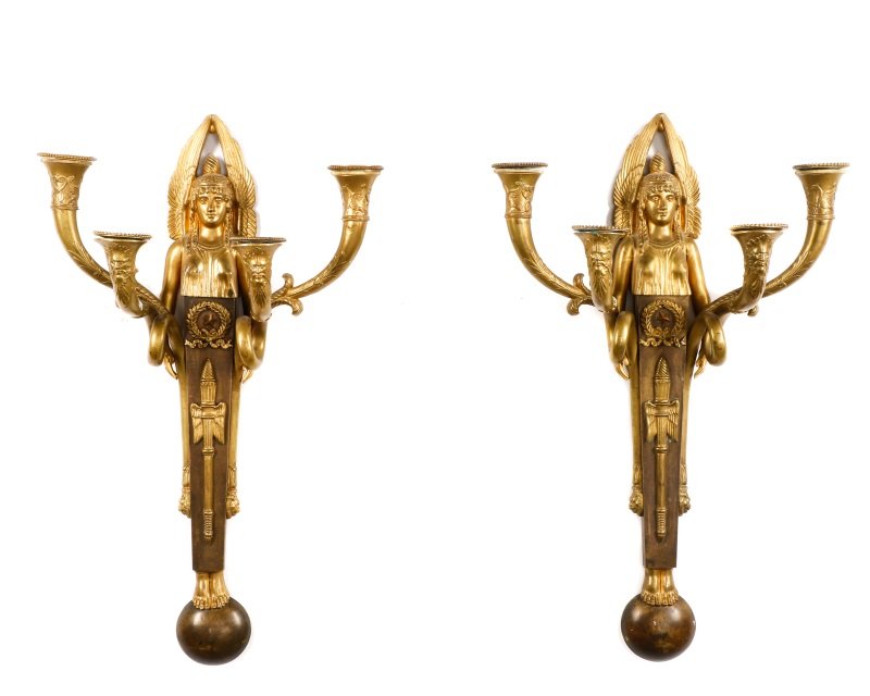 Pair, French Gilt Bronze Figural Sconces (1 of 8)