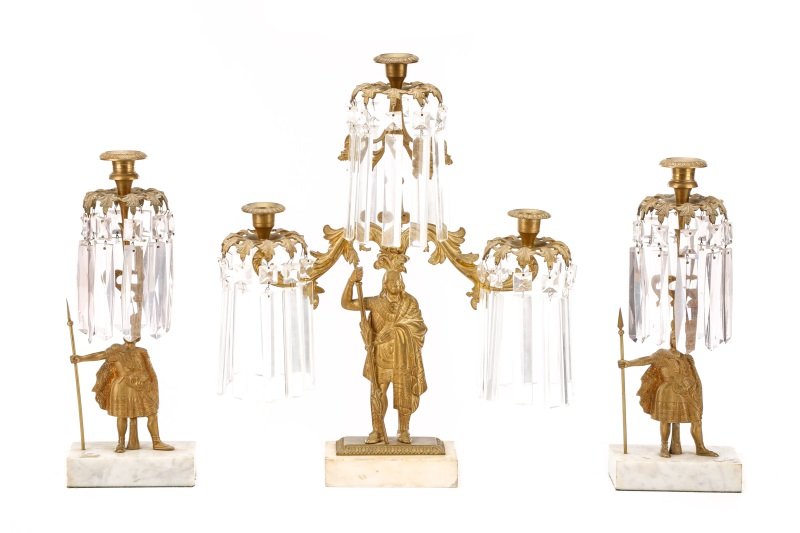 Three Piece Figural Gilt Bronze Girandole Set (1 of 10)