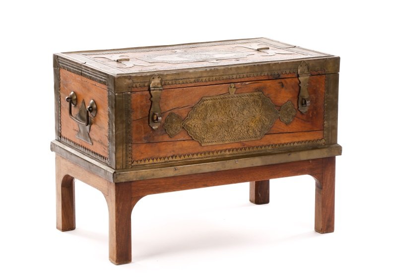 Indian Brass Mounted Wooden Coffer on Stand (1 of 10)