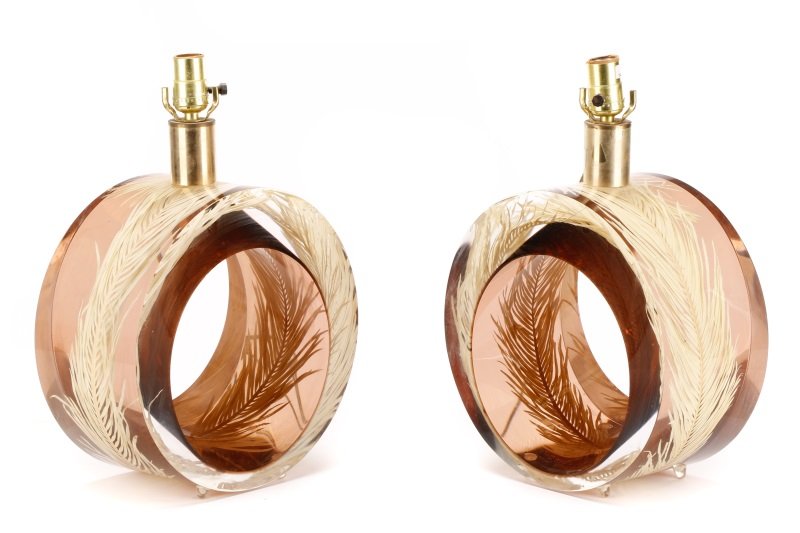 Pair, Mid-Century Infused Lucite Table Lamps (1 of 7)